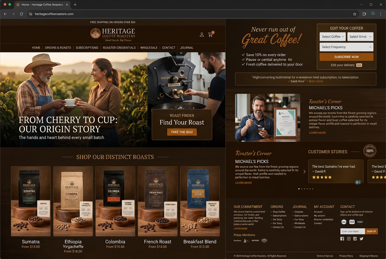 Coffee & Beverage Shopify store after Brand Savvy optimization