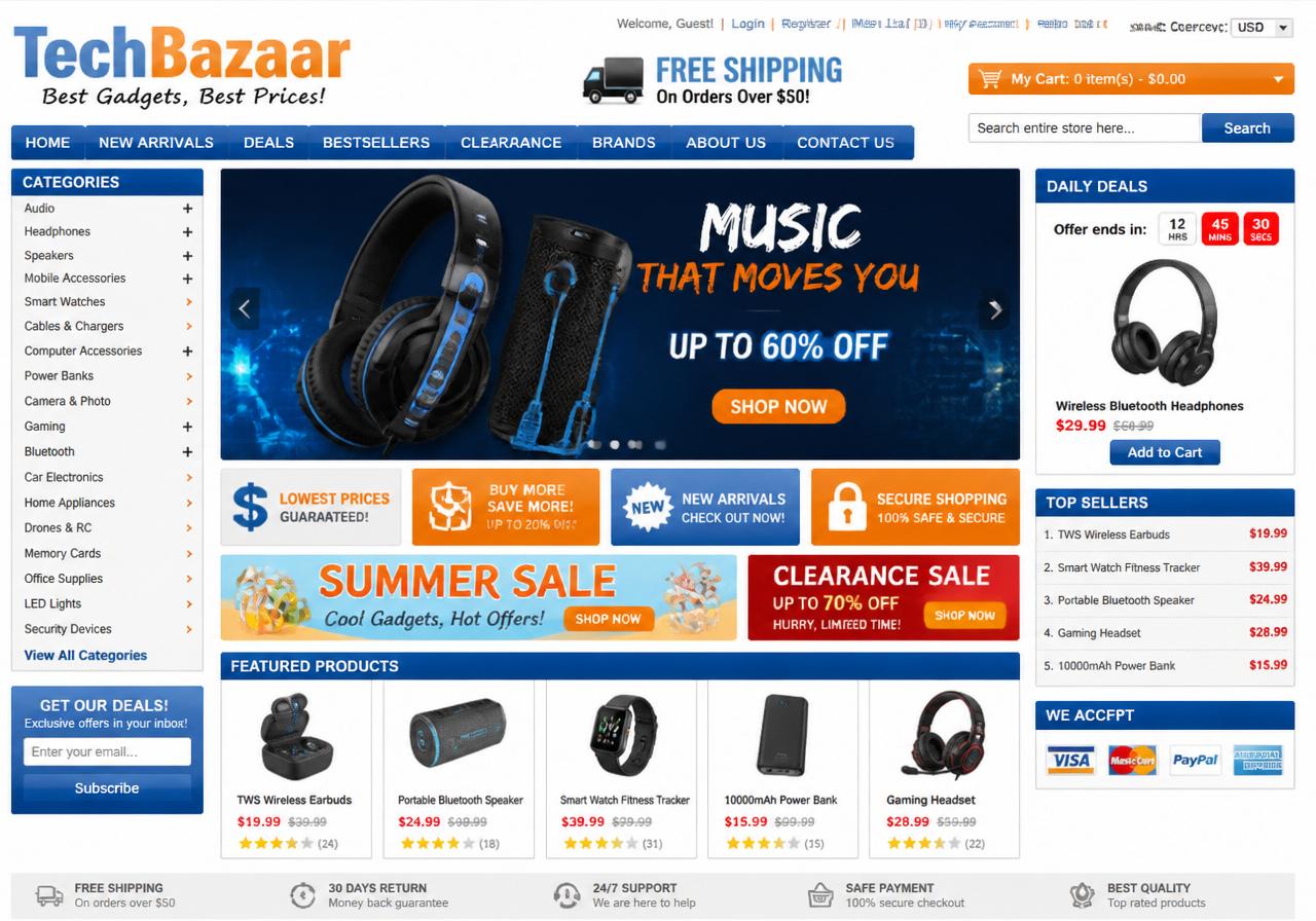 Tech Accessories Shopify store before optimization